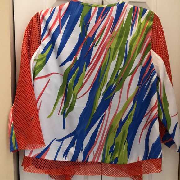 💙 dianaira Silk open lightweight abstract print open over blouse, mesh look - Picture 2 of 6